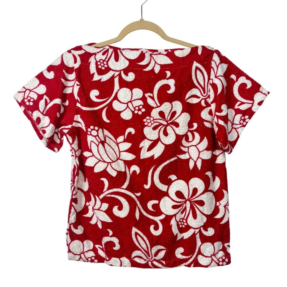 Deadstock Vintage Gertrude Davenport S 60's 70's Hibiscus Shirt Red White Floral